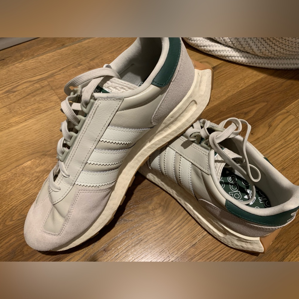 Adidas Women's Cream and Green Sneakers